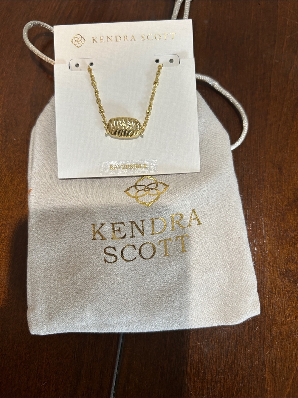 NWT Kendra Scott Gold Reversible Leaf Bar Necklace - Gold